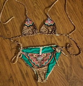 PILYQ cheetah print string bikini